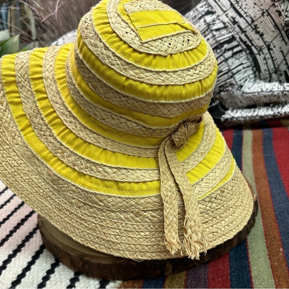 Bettina Italy vintage inspired tan & yellow straw floppy hat in VGUC - Picture 3 of 15